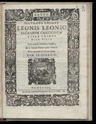 Leo Leoni: Sacrarum cantionum liber primus octo vocum ... Altus Secundus Chorus