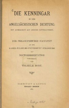 Die Kenningar in der angelsächsischen Dichtung : mit Ausblicken auf andere Litteraturen