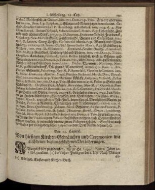 Das 22. Capitel. Von hiesigen Kirchen-Gebräuchen und Ceremonien [...]