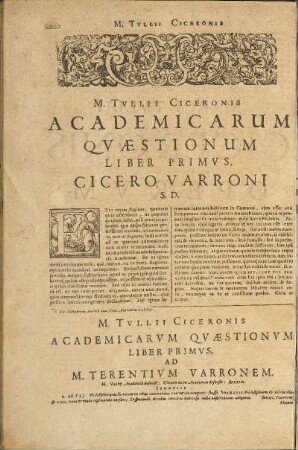 Academicarum quæstionum ad Varronem Liber I.