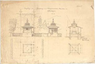 Thiersch, August ; Sonthofen (Bayern); Transformatorenstationen - Grundrisse, Ansicht, Schnitt