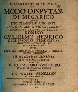 Diss. acad. de modo disputandi Megarico