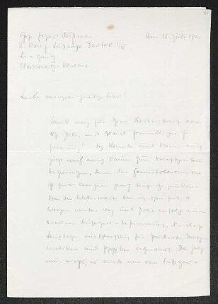 Brief von Erhart Kästner an Margarete Hauptmann