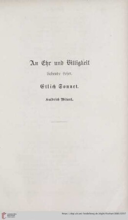 An Ehr und Billigkeit liebende Leser. Etlich Sonnet
