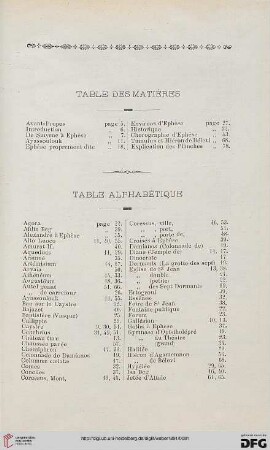 Table alphabétique