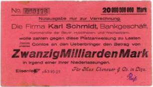 Geldschein / Notgeld, 20 Milliarden Mark, 27.10.1923