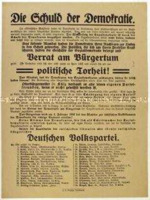 Aufruf der Deutschen Volkspartei zur Wahl der sächsischen Volkskammer 1919