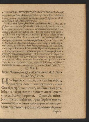L. VIII. Impp. Theodosius [et] Valentinianus AA. Ilormisdae Praef. Praet.