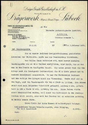 Drägerwerk Lübeck an G. Karo