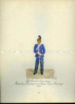 Uniformdarstellung, Reiter des 1. Reiter-Regiments, 1870. Aus: Sammelmappe "Sachsens Militär", Königliche Arsenalsammlung.