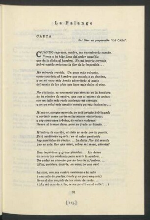Carta : Del libro en preparación "La Casa".