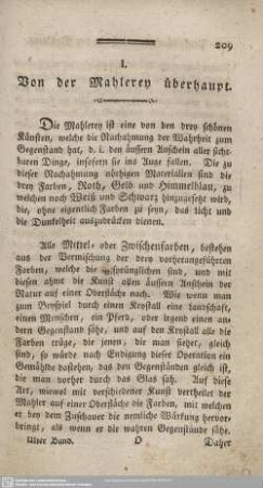 I. Von der Mahlerey überhaupt.