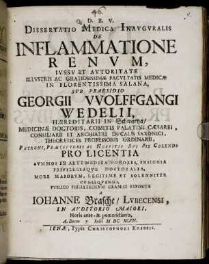 Dissertatio Medica Inauguralis De Inflammatione Renum