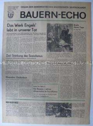 Tageszeitung der Demokratischen Bauernpartei "Bauern-Echo" u.a. zum 150. Geburtstag von Friedrich Engels