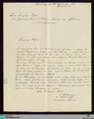 Brief von Semmy Steinberg vermutlich an Friedrich I, Großherzog von Baden vom 22.11.1884 - K 3303