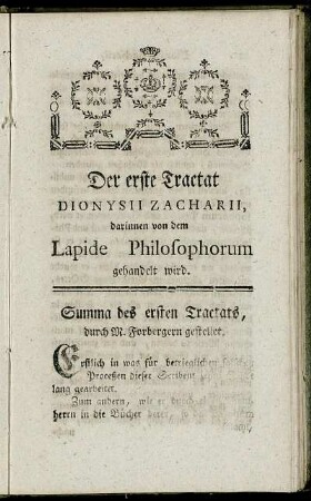 Der erste Tractat [...] darinnen von dem Lapide Philosophorum gehandelt wird.