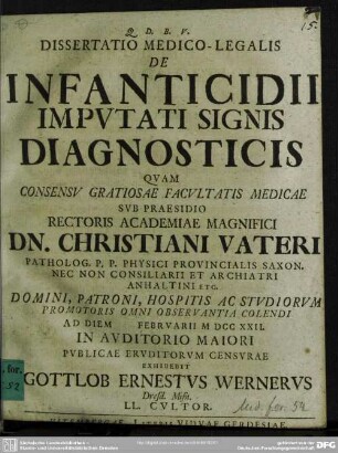 Dissertatio Medico-Legalis De Infanticidii Imputati Signis Diagnosticis