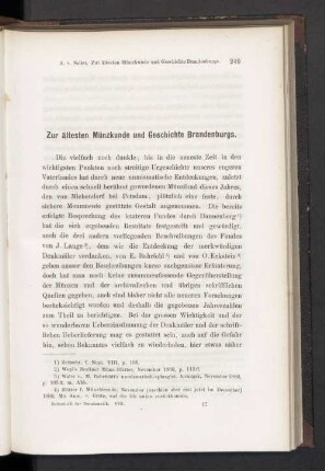 Zur ältesten Münzkunde und Geschichte Brandenburg