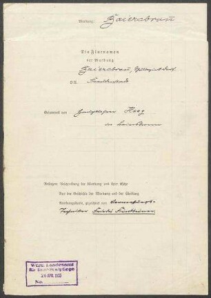 2 Fragebogen und Karte Baiersbronn, OA Freudenstadt