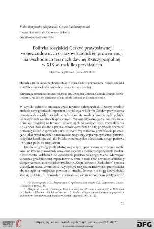 Polityka rosyjskiej Cerkwi prawosławnej wobec cudownych obrazów katolickiej proweniencji na wschodnich terenach dawnej Rzeczypospolitej w XIX w. na kilki przykładach