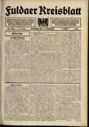 Fünfte Ausgabe vom Samstag, den 13. Dezember 1913.