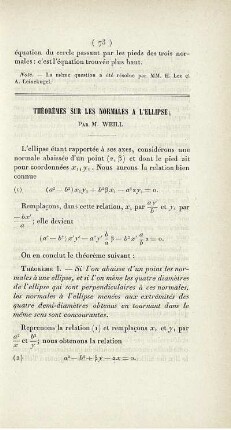 Théorèmes sur les normales a l'ellipse.