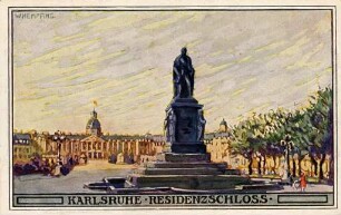 Postkartenalbum mit Motiven von Karlsruhe. "Karlsruhe. Residenzschloss". Schloss und Schlossplatz mit Denkmal für Großherzog Karl Friedrich