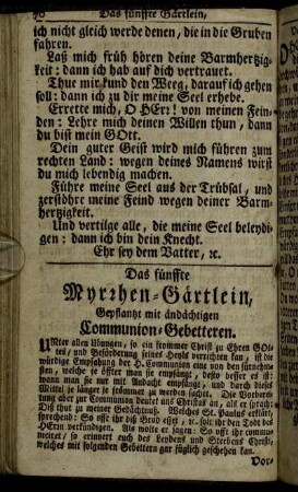 Das fünffte Myrrhen-Gärtlein, Gepflantzt mit ändächtigen Communion-Gebetteren