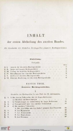 Inhalt der ersten Abtheilung der zweiten Bandes