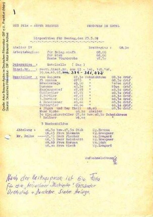 Tagesdisposition für den 23.03.1959