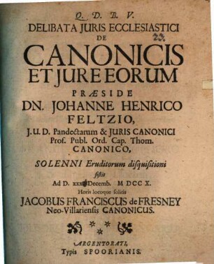 Delibata iuris ecclesiastici de canonicis et jure eorum