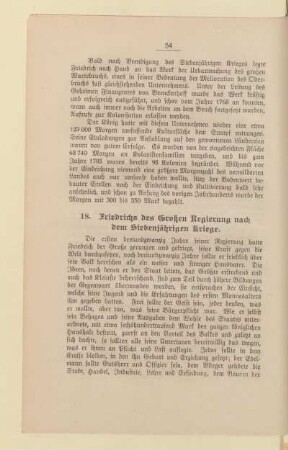 18. Friedrichs des Großen Regierung nach dem Siebenjährigen Kriege