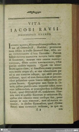 Vita Jacobi Ravii Iureconsulti Ienensis