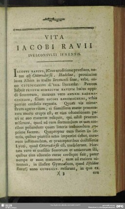 Vita Jacobi Ravii Iureconsulti Ienensis