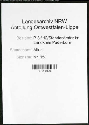 Sterberegister Standesamt Alfen