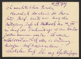 Brief an Willy Strecker und B. Schott's Söhne : 12.08.1929