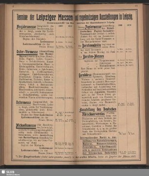 Termine der Leipziger Messen und regelmässigen Ausstellungen in Leipzig