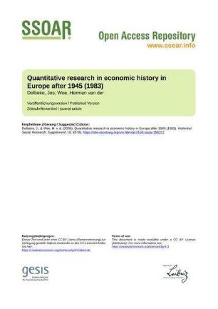 Quantitative research in economic history in Europe after 1945 (1983)