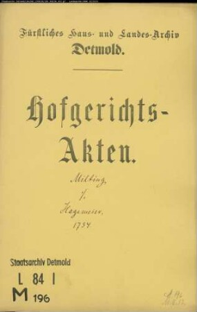 Milting, Georg zu Heiligenkirchen gegen Johann Kord Hagemeyer - Schuldforderung