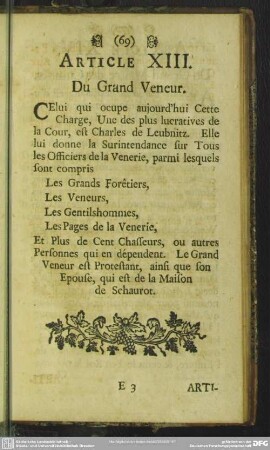 Article XIII. Du Grand Veneur