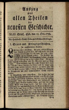 XLIII. Stück. Coburg, den 25. Oct. 1758.