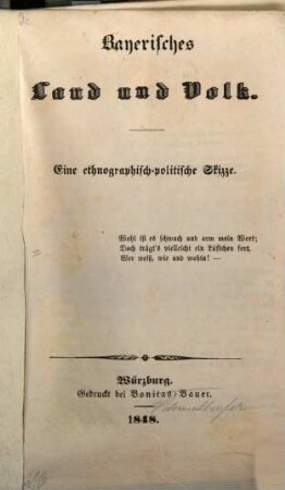 Bayerisches Land und Volk : eine ethnographisch-politische Skizze