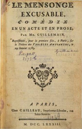 Le mensonge excusable : Comédie en un acte et en prose