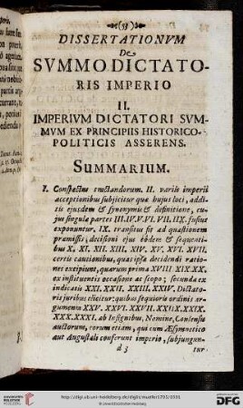 II. Imperium dictatori summum ex principiis historico - politicis asserens