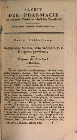 Archiv der Pharmazie : chemistry in life sciences. 7. 1836
