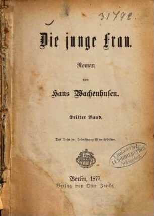 Die junge Frau : Roman, 3. Band