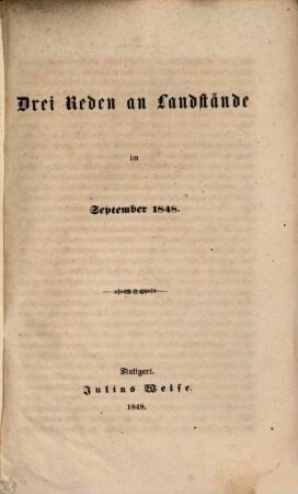 Drei Reden Landstände im September 1848