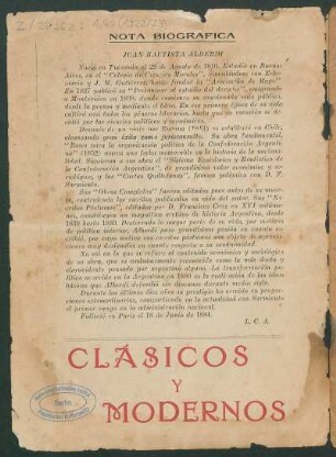 Nota biográfica - Juan Bautista Alberdi