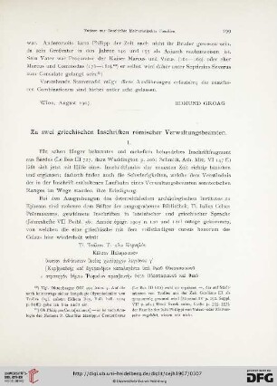 10: Zu zwei griechischen Inschriften römischer Verwaltungsbeamten