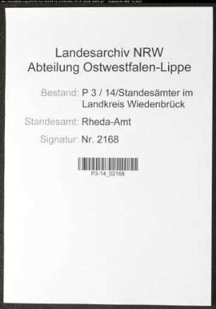 Sterberegister Standesamt Rheda-Amt